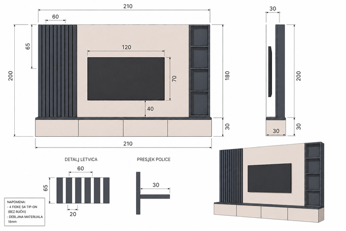 TV SET BIANCO LEGNO 2543